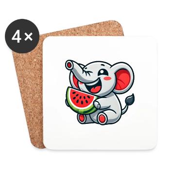 mignon éléphant pastèque fruit d’été rire - Dessous de verre (lot de 4) - blanc - Devant