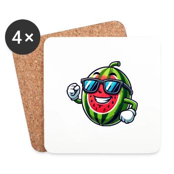 Cool pastèque Lunettes de soleil d’été Fruité - Dessous de verre (lot de 4) - blanc - Devant