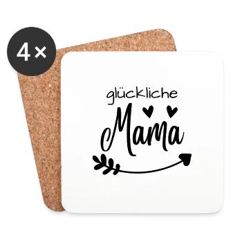 "Glückliche Mama" Muttertagsspruch, Mamamotiv - Untersetzer (4er-Set) - Weiß - Vorne