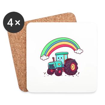 Tracteur arc-en-ciel - Dessous de verre (lot de 4) - blanc - Devant