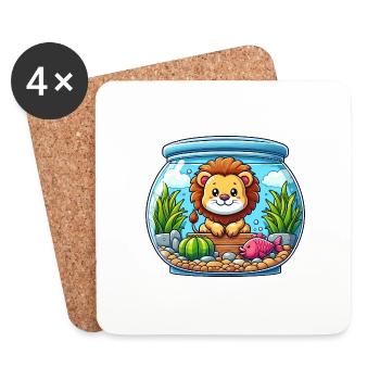 Lion dans l’aquarium : poissons sous-marins - Dessous de verre (lot de 4) - blanc - Devant