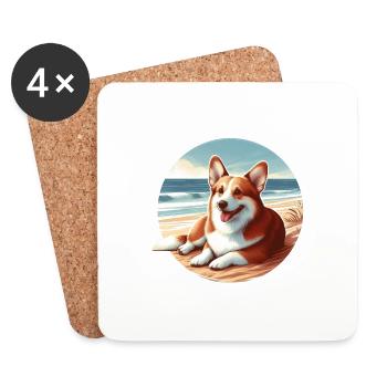 Welsh Corgi sur le dessin de plage - Dessous de verre (lot de 4) - blanc - Devant
