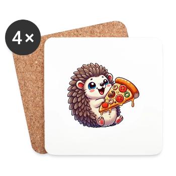 Funny Hedgehog Pizza Pizza Lovers Pizza Fans - Coasters (set of 4) - white - Front