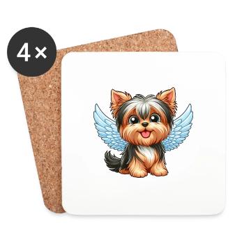 Mignon Yorkshire Terrier avec des ailes d’ange - Dessous de verre (lot de 4) - blanc - Devant