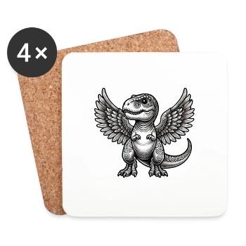 T-Rex Engel Heiligenschein lustiger Dinosaurier - Untersetzer (4er-Set) - Weiß - Vorne