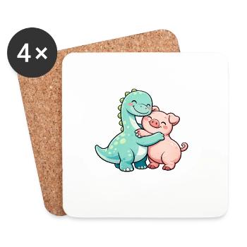 Cute Brontosaurus & Pig - Coasters (set of 4) - white - Front