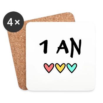 1 AN. 1er ANNIVERSAIRE. ANNIVERSAIRE 1 AN. 1 - Dessous de verre (lot de 4) - blanc - Devant