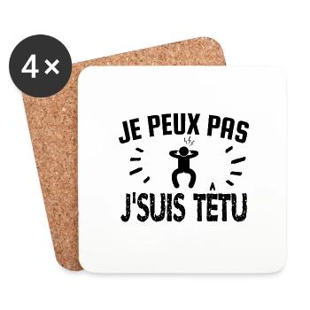 je peux pas je suis têtu - Dessous de verre (lot de 4) - blanc - Devant