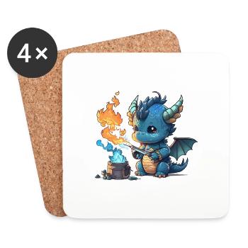 Blauber Baby Drache spielt mit Feuer und Eis! - Untersetzer (4er-Set) - Weiß - Vorne
