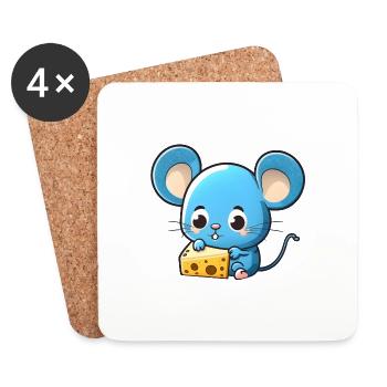 Kleine blaue comic Maus spielt mit Käse - Untersetzer (4er-Set) - Weiß - Vorne