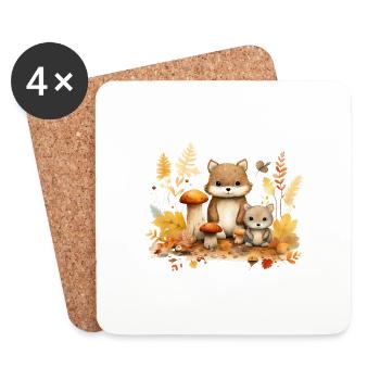 Autumn Forest Animal Lovers: Mushrooms & Leaves Child - Coasters (set of 4) - white - Front