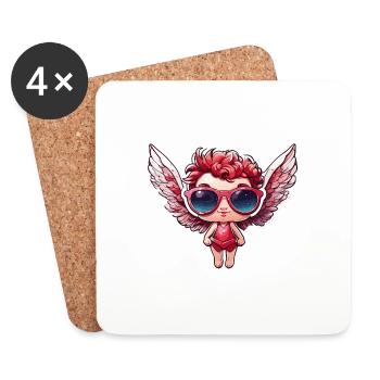 Cupidon / Amour / Flèche / Coeur / Saint Valentin - Dessous de verre (lot de 4) - blanc - Devant