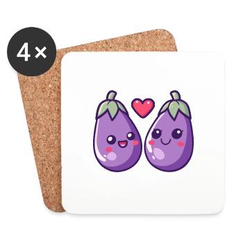 Aubergine Paar Liebe Herz Lustig - Untersetzer (4er-Set) - Weiß - Vorne