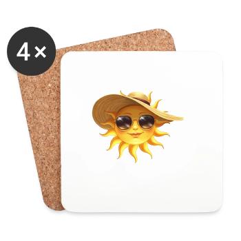 Sonnensonne mit Hut und Sonnenbrille - Untersetzer (4er-Set) - Weiß - Vorne