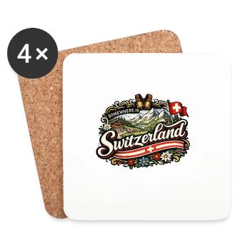 Vintage-Schweizer Alpen-Charme - Untersetzer (4er-Set) - Weiß - Vorne