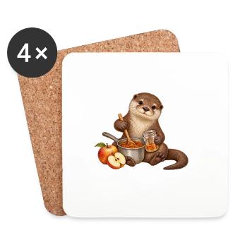 Otter kocht Apfelmarmelade - Untersetzer (4er-Set) - Weiß - Vorne