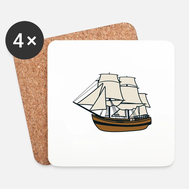 Segelschiff - Untersetzer (4er-Set) - Weiß