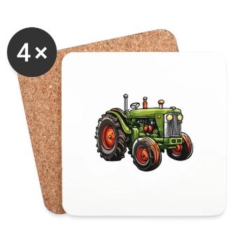 Traktor / Landwirtschaft / Bauer / Feldarbeit - Untersetzer (4er-Set) - Weiß - Vorne