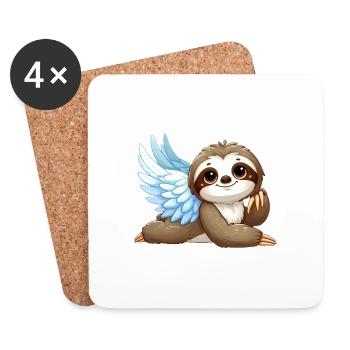 Cute sloth angel with wings in cartoon style - Coasters (set of 4) - white - Front