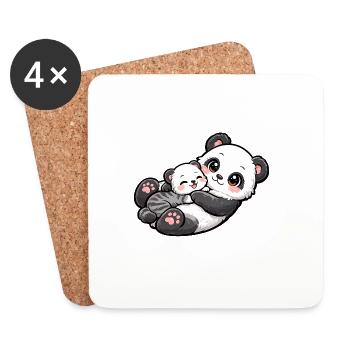 Maman panda se blottit contre son doux petit - Dessous de verre (lot de 4) - blanc - Devant