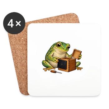 Frosch baut eine Lochkamera - Untersetzer (4er-Set) - Weiß - Vorne
