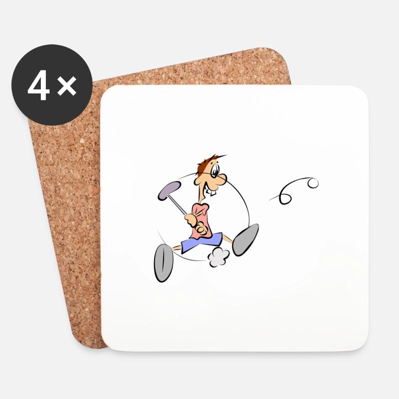 Eine Comic Figur beim Golf spielen - Geschenkidee - Untersetzer (4er-Set) - Weiß