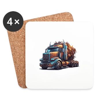 Truck / LKW / Lastfahrzeug / Fracht / Straße - Untersetzer (4er-Set) - Weiß - Vorne