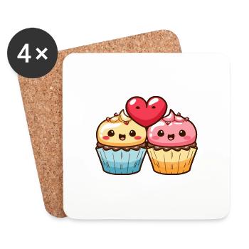 Muffin Paar Liebe Herz Valentinstag - Untersetzer (4er-Set) - Weiß - Vorne