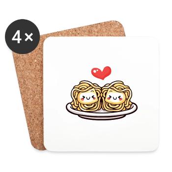 Nouilles Pâtes Couple Amour Coeur Drôle - Dessous de verre (lot de 4) - blanc - Devant