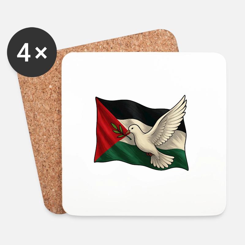 Taube des Friedens & Flagge – Freies Palästina - Untersetzer (4er-Set) - Weiß