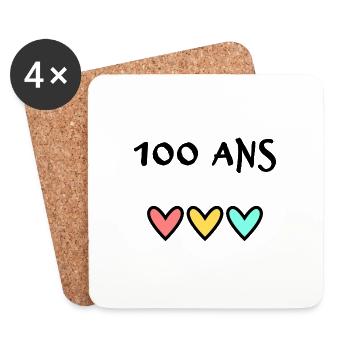 100 ANS. 100e ANNIVERSAIRE. ANNIVERSAIRE 100 ANS. - Dessous de verre (lot de 4) - blanc - Devant