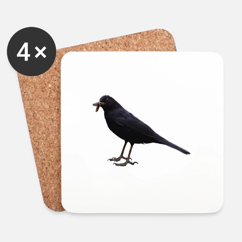 Amsel Vogel schwarzer Vogel - Untersetzer (4er-Set) - Weiß