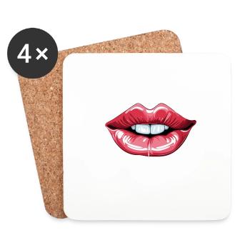 Bouche / Lèvres / Dents / Langue / Sourire / Baiser - Dessous de verre (lot de 4) - blanc - Devant