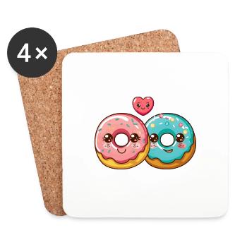 Donuts Paar Liebe Herz Lustig - Untersetzer (4er-Set) - Weiß - Vorne