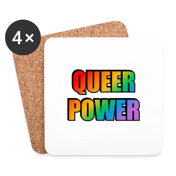 Queer Power Regenbogen Text - Untersetzer (4er-Set) - Weiß - Vorne