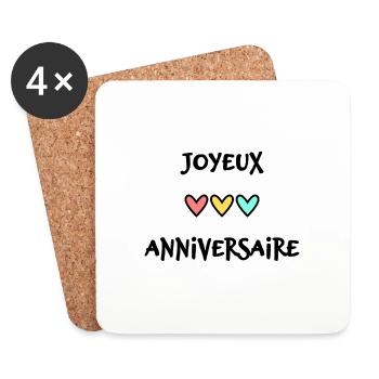 ANNIVERSAIRE. HAPPY BIRTHDAY. JOYEUX ANNIVERSAIRE. - Dessous de verre (lot de 4) - blanc - Devant