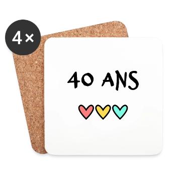 40 ANS. 40e ANNIVERSAIRE. ANNIVERSAIRE 40 ANS. 40 - Dessous de verre (lot de 4) - blanc - Devant