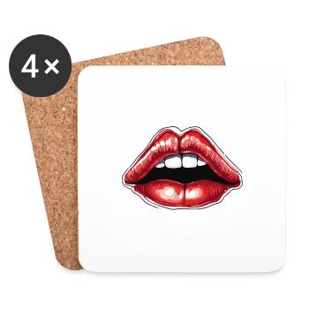 Bouche / Lèvres / Dents / Langue / Sourire / Baiser - Dessous de verre (lot de 4) - blanc - Devant