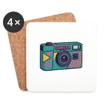Appareil photo rétro millénaire - Dessous de verre (lot de 4) - blanc - Devant