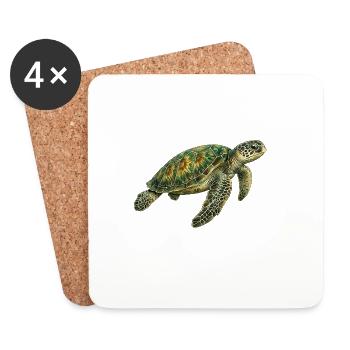 Tortue verte - Dessous de verre (lot de 4) - blanc - Devant