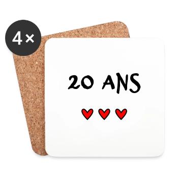 20 ANS. 20e ANNIVERSAIRE. ANNIVERSAIRE 20 ANS. 20 - Dessous de verre (lot de 4) - blanc - Devant