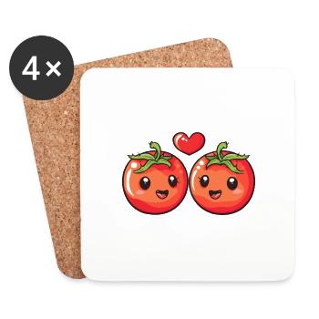Tomate Paar Liebe Herz Valentinstag - Untersetzer (4er-Set) - Weiß - Vorne