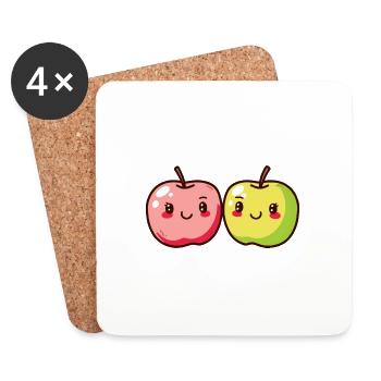 Apple Couple Love Heart Valentine's Day - Coasters (set of 4) - white - Front
