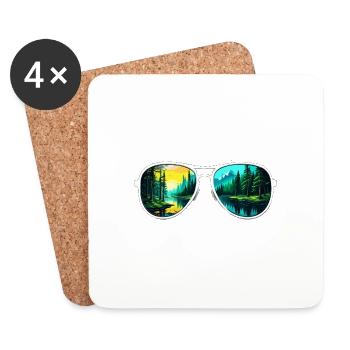 Sonnenbrille / Reflektion / Wald / Spiegelung - Untersetzer (4er-Set) - Weiß - Vorne