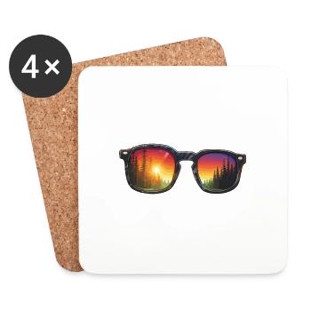 Sonnenbrille / Reflektion / Wald / Spiegelung - Untersetzer (4er-Set) - Weiß - Vorne