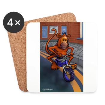Monkey on a bicycle - Coasters (set of 4) - white - Front