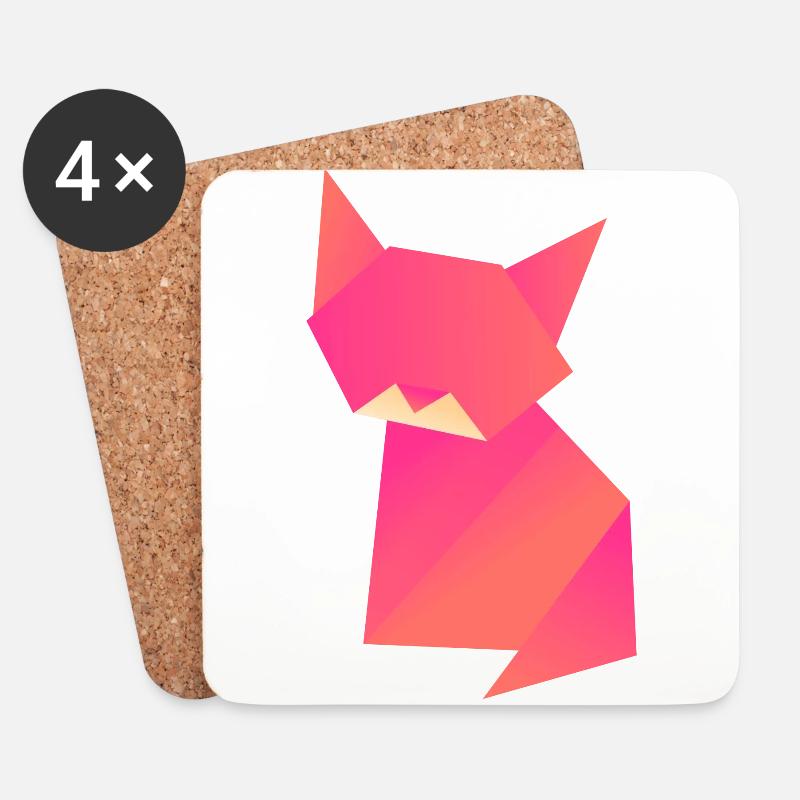 Katze Origami Polygon - Untersetzer (4er-Set) - Weiß