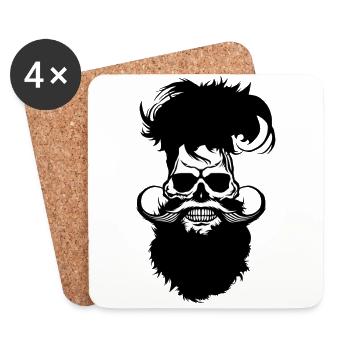 tete de mort barbu hipster moustache crane barbe s - Dessous de verre (lot de 4) - blanc - Devant