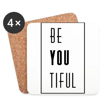 Be Youtiful Sei du selbst Wortspiel Geschenk Idee - Untersetzer (4er-Set) - Weiß - Vorne