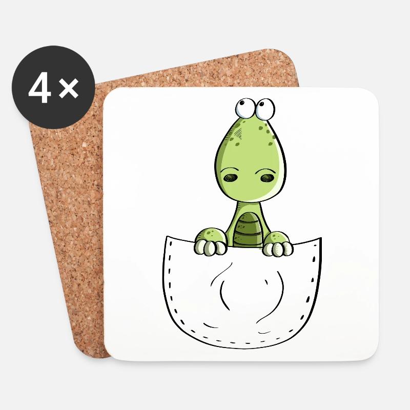 Kleiner Dino In Der Tasche - Poket - Dinosaurier - Untersetzer (4er-Set) - Weiß